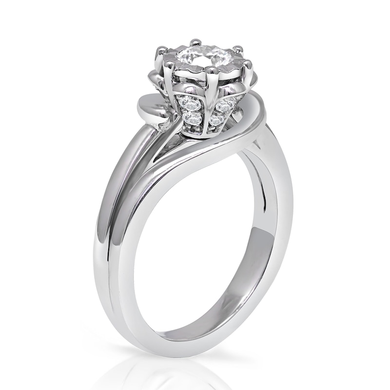 Main Image 2 of 1 CT. T.W. Diamond Split Shank Swirl Engagement Ring in 14K White Gold