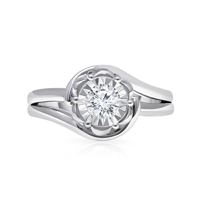 Main Image 3 of 1 CT. T.W. Diamond Split Shank Swirl Engagement Ring in 14K White Gold