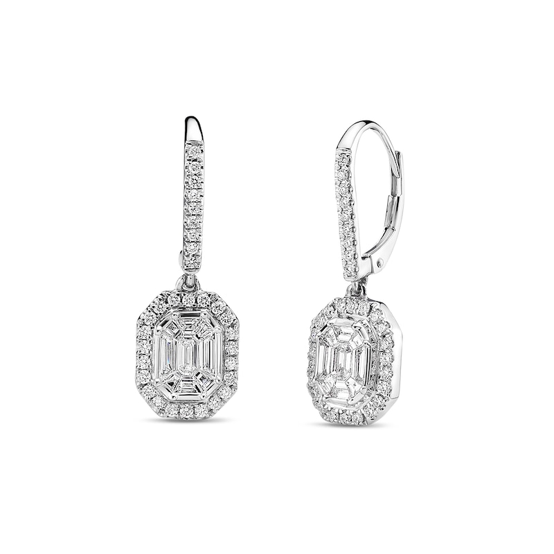 1-1/4 CT. T.W. Emerald-Cut Diamond Frame Drop Earrings in 14K White Gold