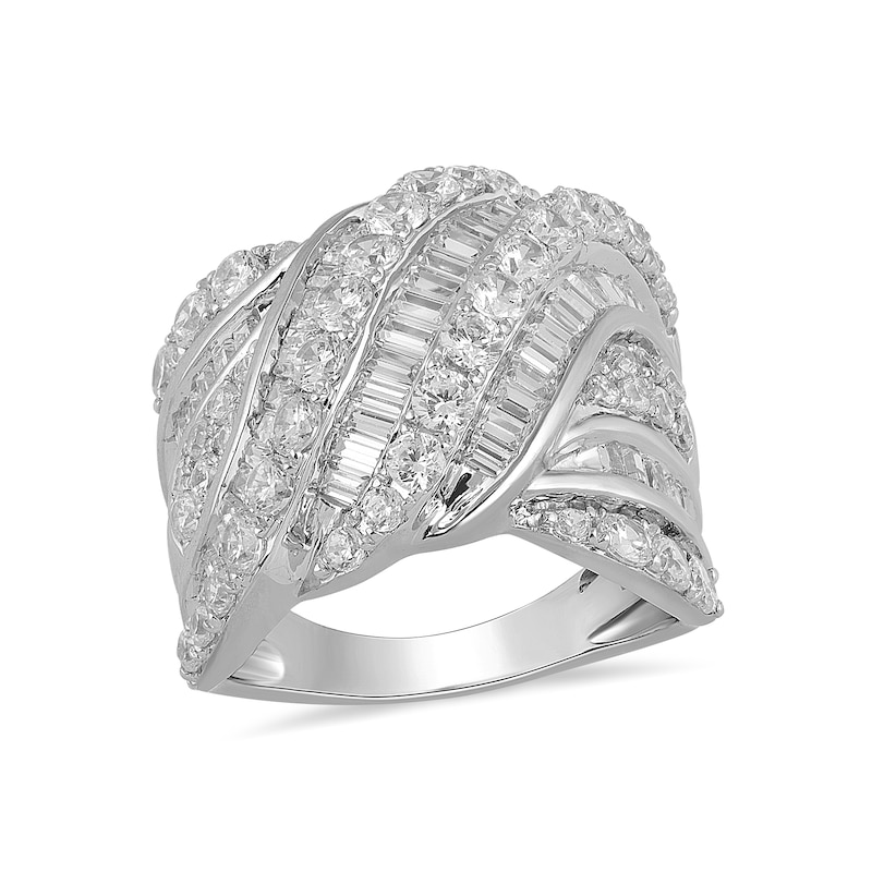 3 CT. T.W. Baguette and Round Diamond Multi-Row Crossover Ring in 14K White Gold