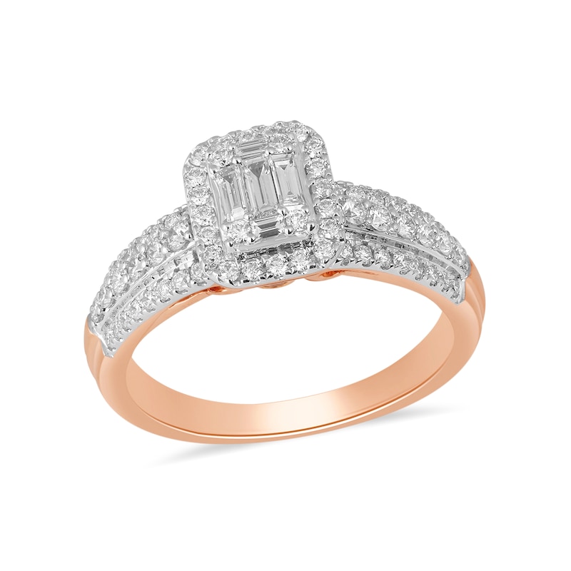Main Image 1 of 3/4 CT. T.W. Baguette Diamond Frame Multi-Row Ring in 14K Rose Gold
