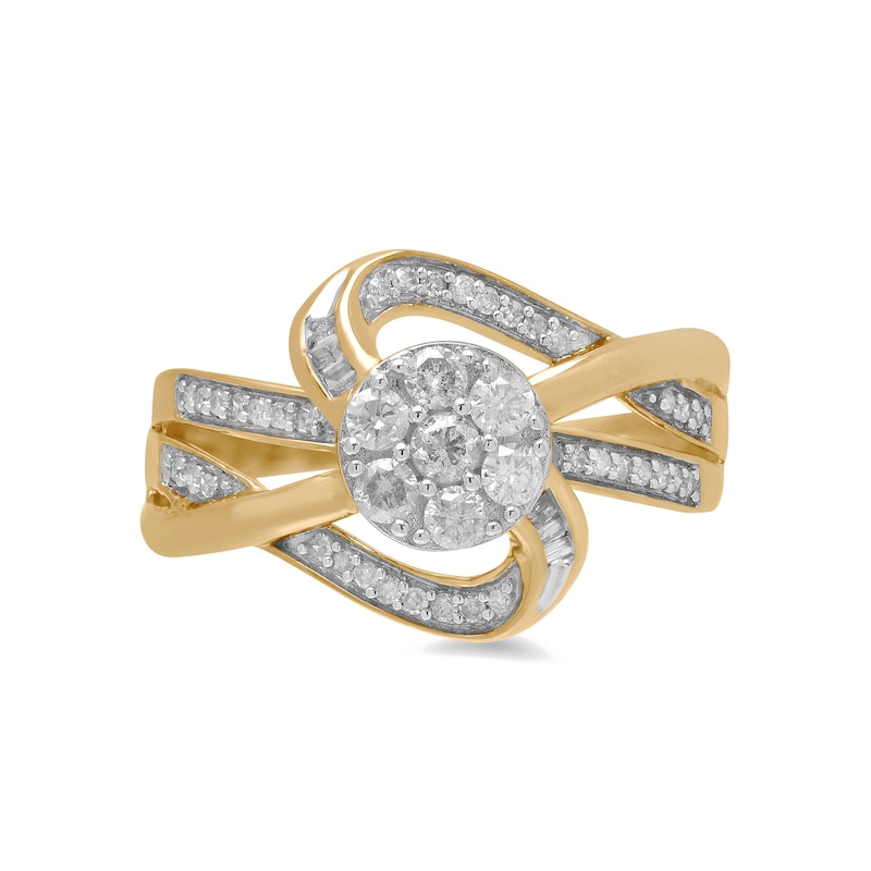 Main Image 3 of 1/2 CT. T.W.  Baguette and Round Composite Diamond Swirl Shank Ring in 10K Gold