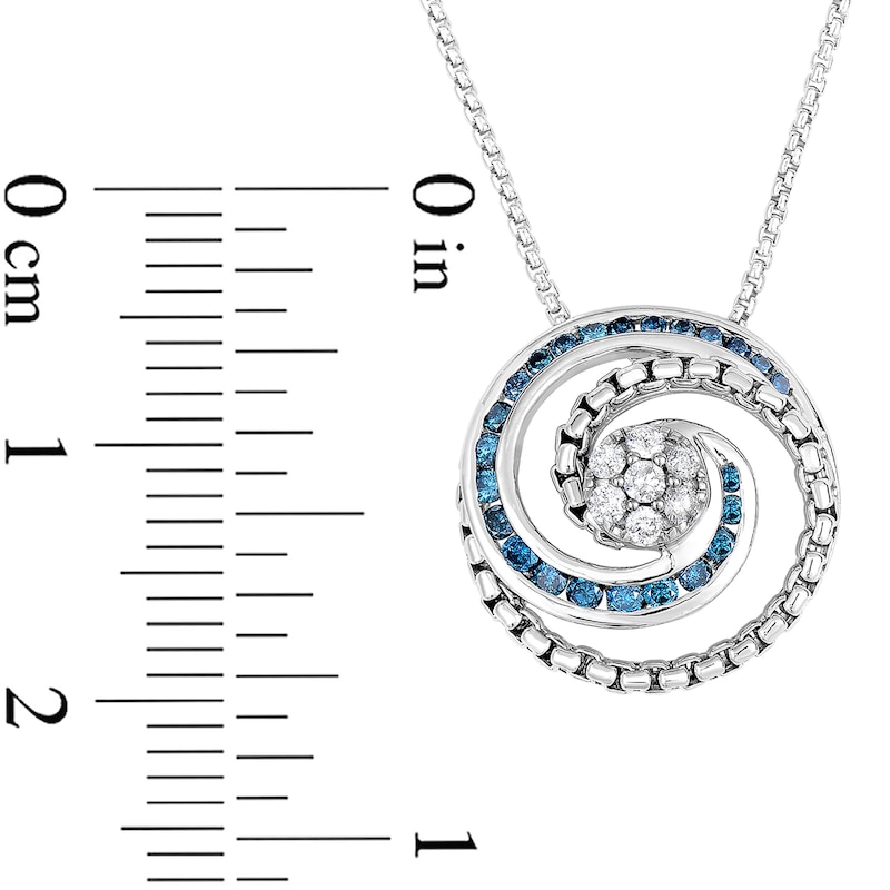 Main Image 2 of 1/5 CT. T.W. Composite Diamond and Lab-Created Blue Sapphire Chain Link Swirl Circle Pendant in Sterling Silver