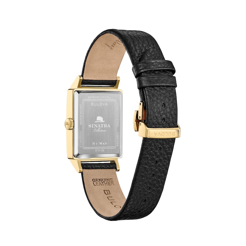 Main Image 3 of Men's Bulova Frank Sinatra 'My Way' Collection Gold-Tone Strap Watch with Rectangular Silver-Tone Dial (Model: 97A158)