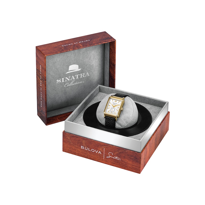 Main Image 4 of Men's Bulova Frank Sinatra 'My Way' Collection Gold-Tone Strap Watch with Rectangular Silver-Tone Dial (Model: 97A158)
