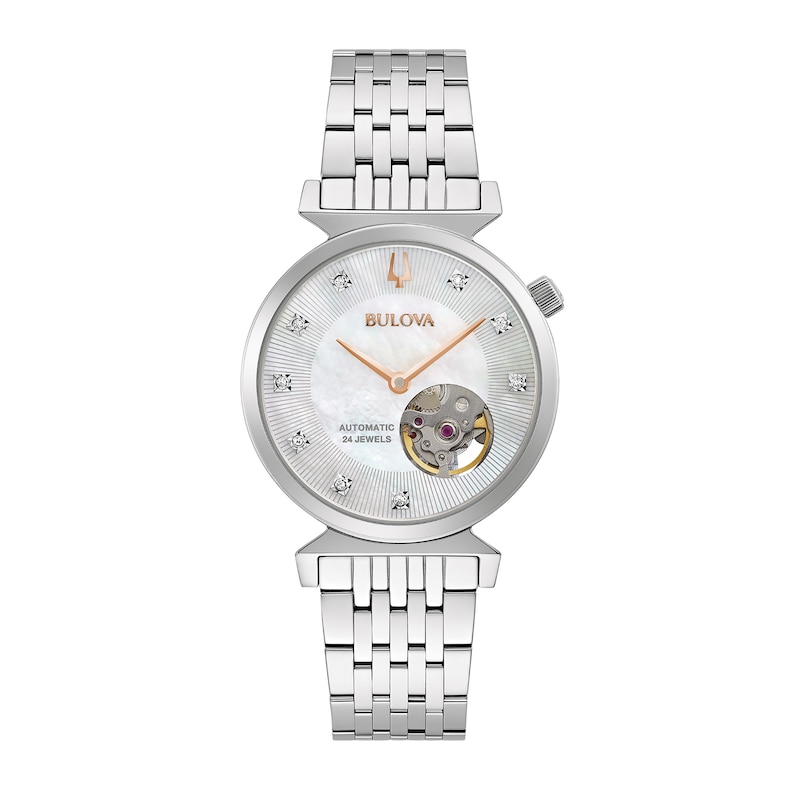 Main Image 1 of Ladies' Bulova Regatta Diamond Accent Automatic Watch with Mother-of-Pearl Skeleton Dial (Model: 96P222)