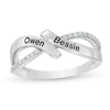 Thumbnail Image 1 of Couple's 1/8 CT. T.W. Diamond Engravable Bypass Ribbon Split Shank Ring in Sterling Silver (2 Names)