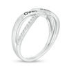 Thumbnail Image 3 of Couple's 1/8 CT. T.W. Diamond Engravable Bypass Ribbon Split Shank Ring in Sterling Silver (2 Names)