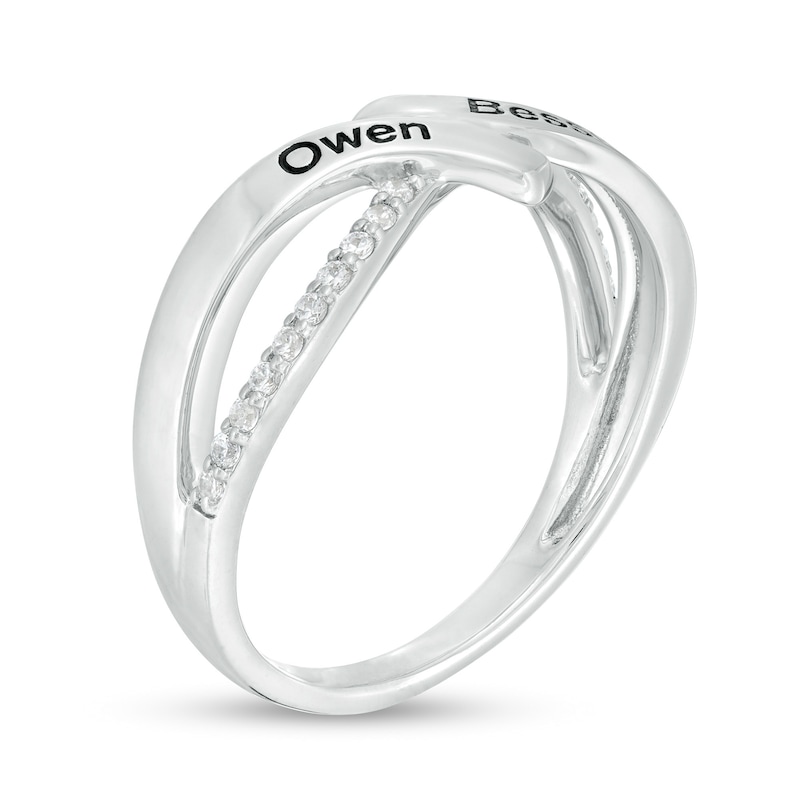 Main Image 3 of Couple's 1/8 CT. T.W. Diamond Engravable Bypass Ribbon Split Shank Ring in Sterling Silver (2 Names)