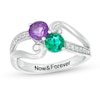 Thumbnail Image 1 of Couple's Simulated Birthstone and White Lab-Created Sapphire Split Shank Ring in Sterling Silver (2 Stones and 1 Line)