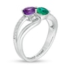 Thumbnail Image 3 of Couple's Simulated Birthstone and White Lab-Created Sapphire Split Shank Ring in Sterling Silver (2 Stones and 1 Line)