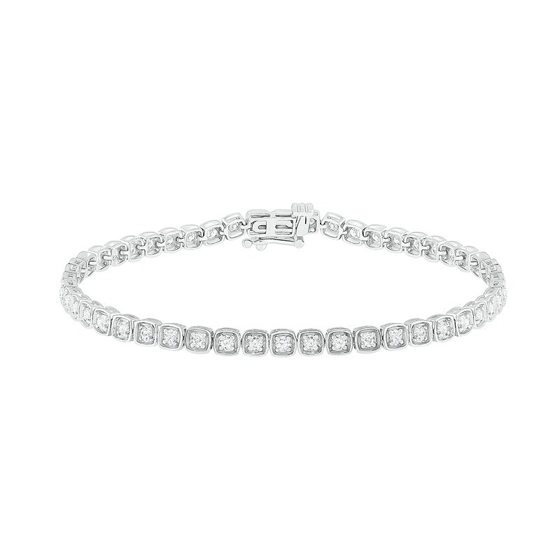 1 CT. T.W. Diamond Squares Tennis-Style Bracelet in 10K White Gold ...