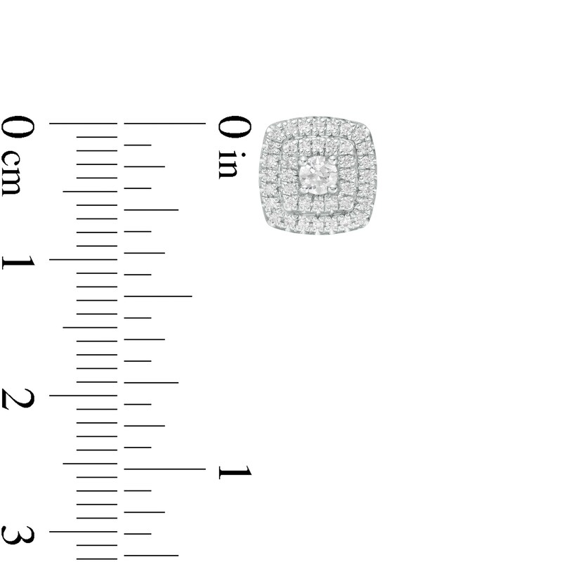 Main Image 3 of 1/2 CT. T.W. Diamond Cushion Double Frame Stud Earrings in 10K White Gold