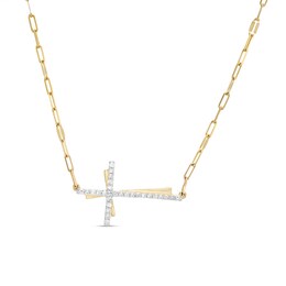 1/6 CT. T.W. Diamond Double Sideways Cross Necklace in 10K Gold