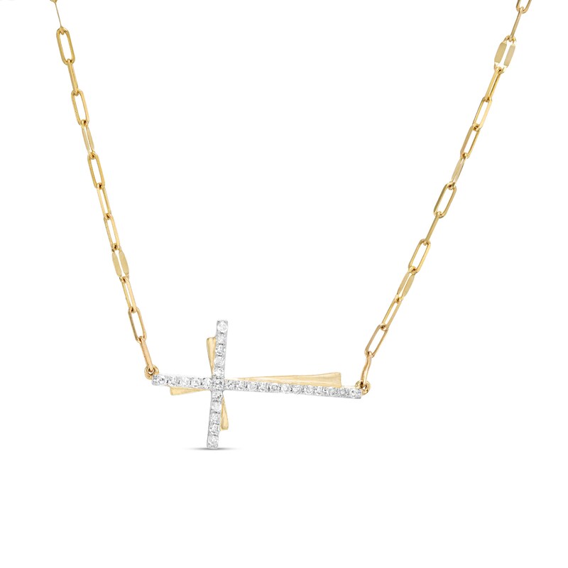 Main Image 1 of 1/6 CT. T.W. Diamond Double Sideways Cross Necklace in 10K Gold