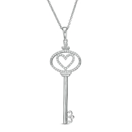 1/6 CT. T.W. Diamond Heart-Top Key Pendant in Sterling Silver