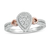 Thumbnail Image 0 of 1/10 CT. T.W. Composite Pear-Shaped Diamond Frame Promise Ring in Sterling Silver and 10K Rose Gold