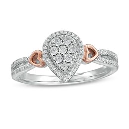 1/10 CT. T.W. Composite Pear-Shaped Diamond Frame Promise Ring in Sterling Silver and 10K Rose Gold