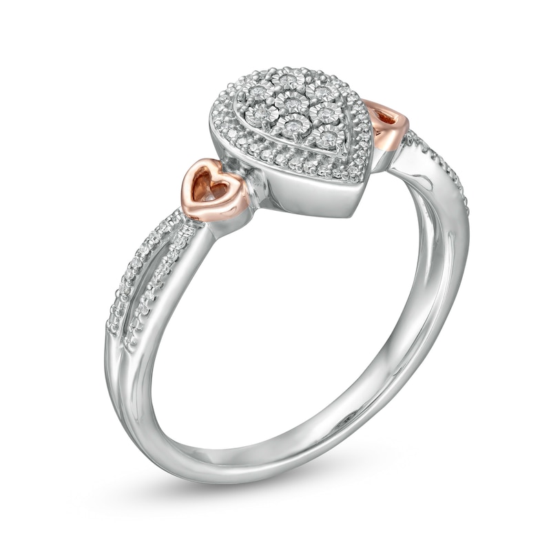 1/10 CT. T.W. Composite Pear-Shaped Diamond Frame Promise Ring in Sterling Silver and 10K Rose Gold