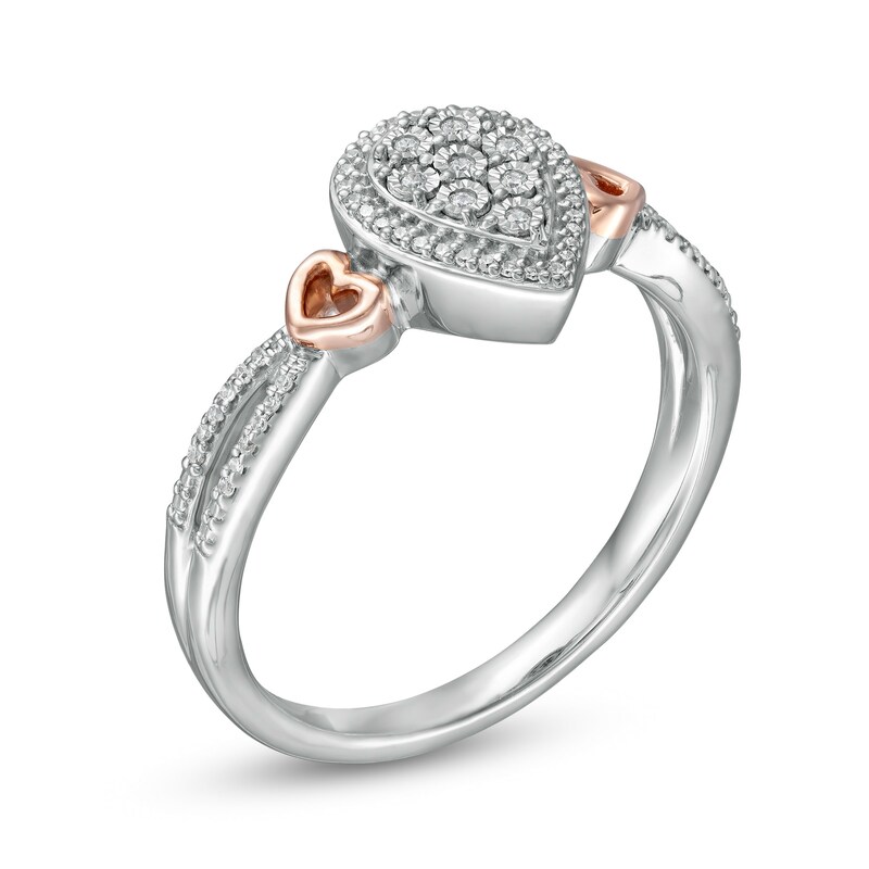 Main Image 2 of 1/10 CT. T.W. Composite Pear-Shaped Diamond Frame Promise Ring in Sterling Silver and 10K Rose Gold