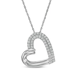 1/4 CT. T.W. Diamond Double Row Tilted Heart Pendant in Sterling Silver