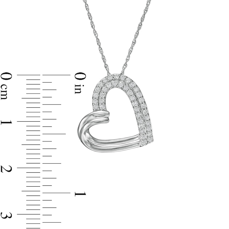 1/4 CT. T.W. Diamond Double Row Tilted Heart Pendant in Sterling Silver