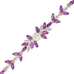 5.0mm White Lab-Created Sapphire and Marquise Amethyst Floral Bracelet in 18K Rose Gold Over Silver - 7.25&quot;