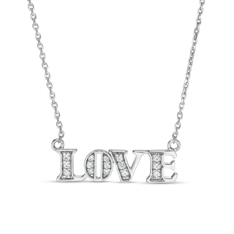 White Lab-Created Sapphire "LOVE" Necklace in Sterling Silver