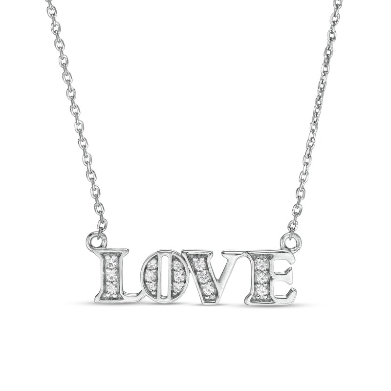 Main Image 1 of White Lab-Created Sapphire "LOVE" Necklace in Sterling Silver
