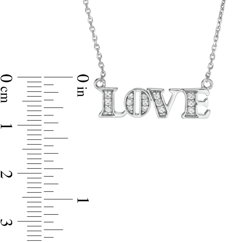 Main Image 2 of White Lab-Created Sapphire "LOVE" Necklace in Sterling Silver
