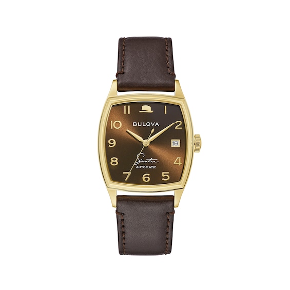 Men's Bulova Frank Sinatra 'young At Heart' Collection Gold Tone Strap Watch With Brown Dial (model: 97b198)