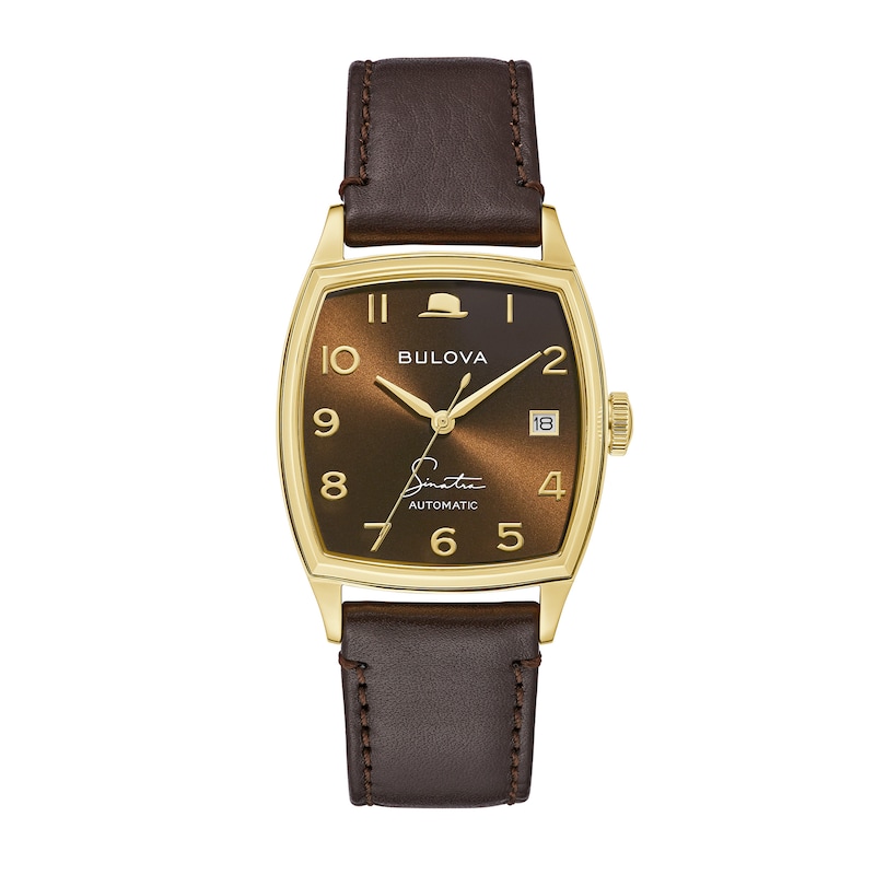 Main Image 1 of Men's Bulova Frank Sinatra 'Young At Heart' Collection Gold-Tone Automatic Strap Watch with Brown Dial (Model: 97B198)