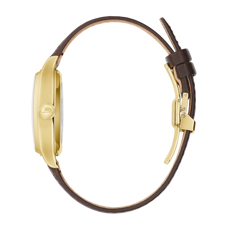 Main Image 2 of Men's Bulova Frank Sinatra 'Young At Heart' Collection Gold-Tone Automatic Strap Watch with Brown Dial (Model: 97B198)