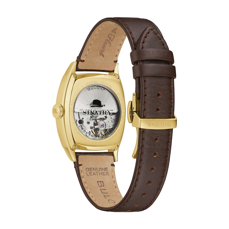 Main Image 3 of Men's Bulova Frank Sinatra 'Young At Heart' Collection Gold-Tone Automatic Strap Watch with Brown Dial (Model: 97B198)