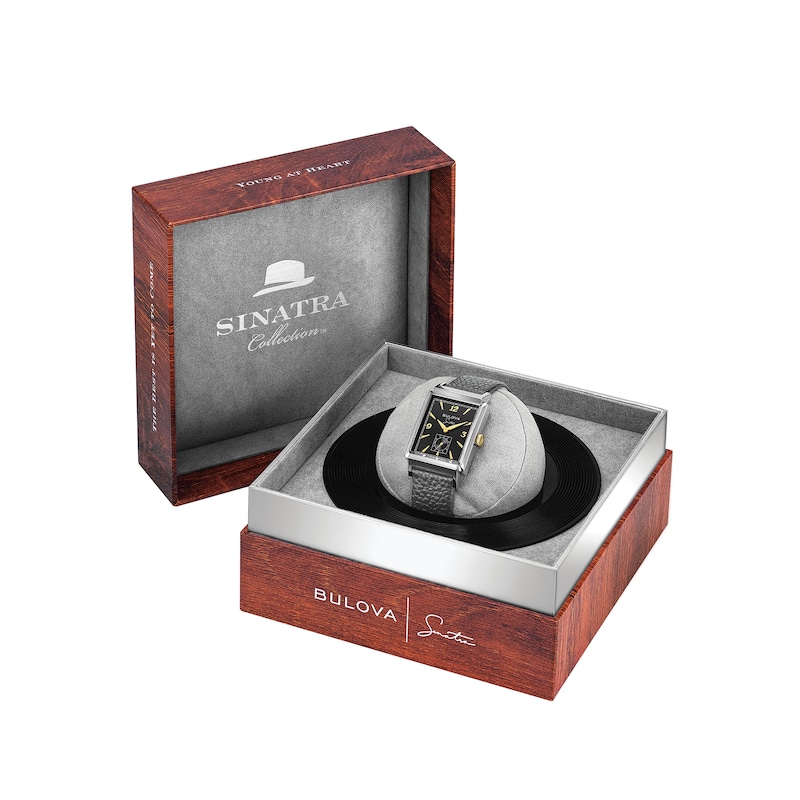 Main Image 4 of Men's Bulova Frank Sinatra 'My Way' Collection Strap Watch with Rectangular Black Dial (Model: 98A261)