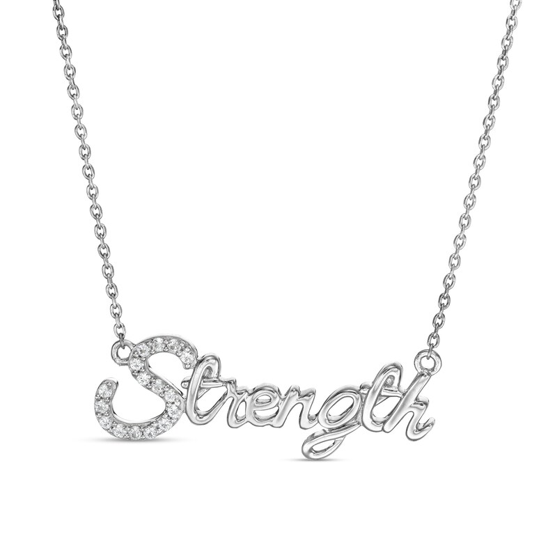 Main Image 1 of White Lab-Created Sapphire "Strength" Necklace in Sterling Silver