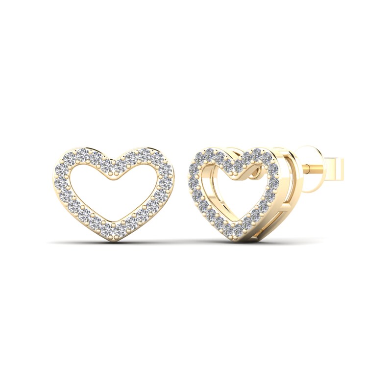Main Image 1 of 1/6 CT. T.W. Diamond Heart Stud Earrings in 14K Gold