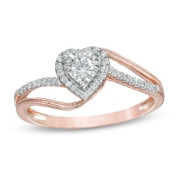 1/5 CT. T.W. Diamond Heart Frame Split Shank Promise Ring in 10K Rose Gold