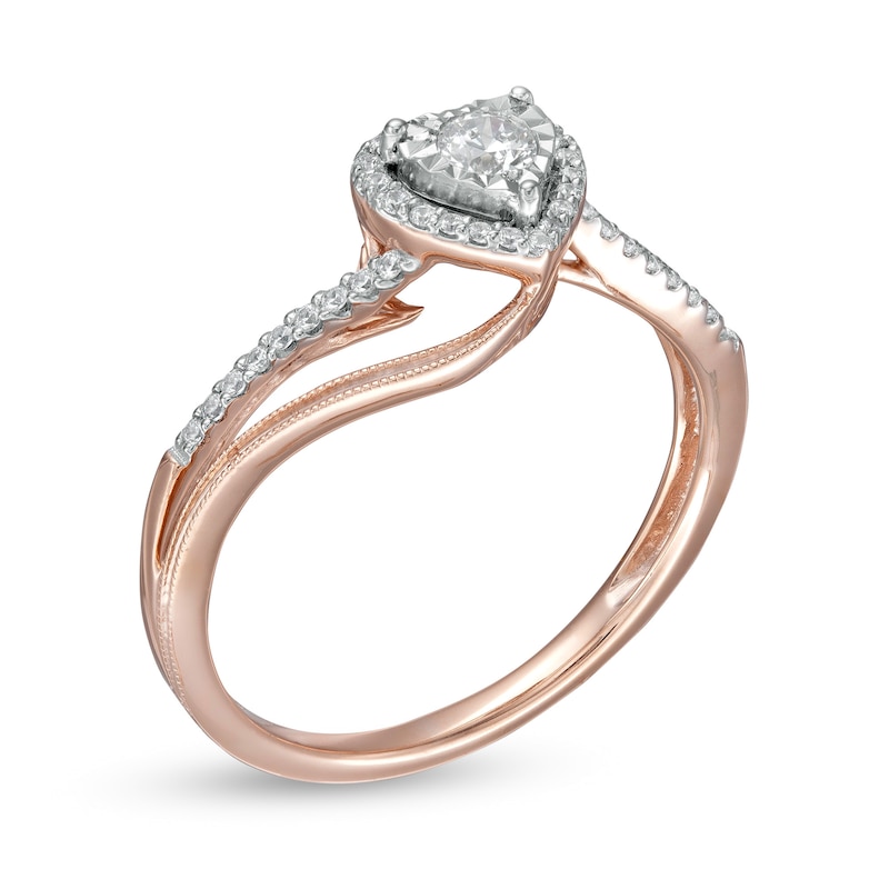 Main Image 2 of 1/5 CT. T.W. Diamond Heart Frame Split Shank Promise Ring in 10K Rose Gold