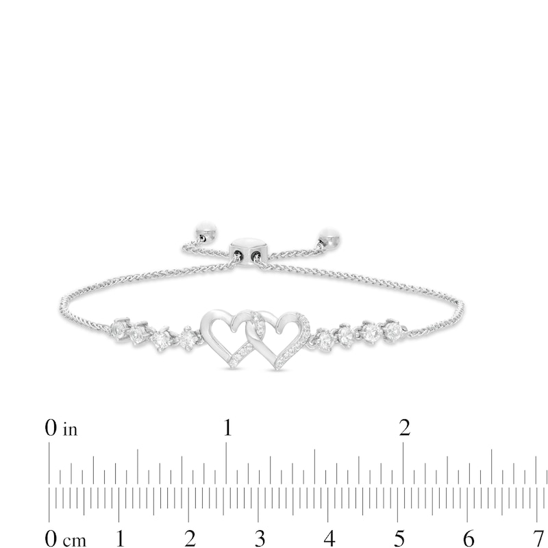 White Lab-Created Sapphire Double Hearts Bolo Bracelet in Sterling Silver - 9.0"