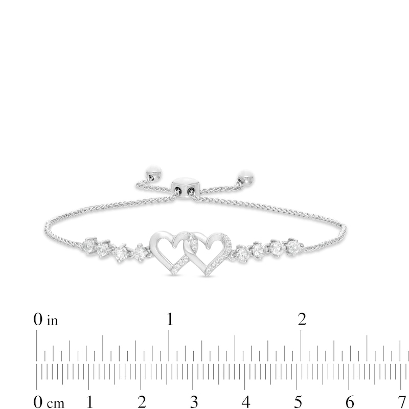 Main Image 3 of White Lab-Created Sapphire Double Hearts Bolo Bracelet in Sterling Silver - 9.0"
