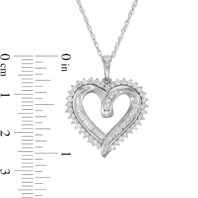 3/4 CT. T.W. Baguette and Round Diamond Double Row Heart Pendant in Sterling Silver