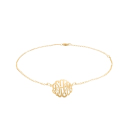 Script Monogram Anklet in Sterling Silver with 14K Yellow or Rose Gold Plate (1 Line) - 10&quot;