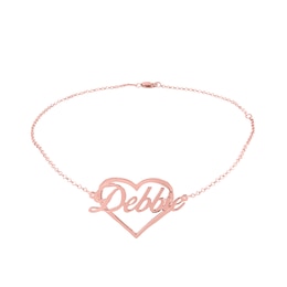 Script Name Heart Outline Anklet in Sterling Silver with 14K Yellow or Rose Gold Plate (1 Line) - 10&quot;