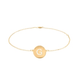 Block Initial Cut-Out Disc Anklet in Sterling Silver with 14K Yellow or Rose Gold Plate (1 Initial) - 10&quot;