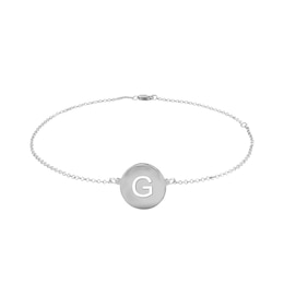 Block Initial Cut-Out Disc Anklet in Sterling Silver (1 Initial) - 10&quot;