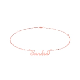 Script Name Anklet in Sterling Silver with 14K Yellow or Rose Gold Plate (1 Line) - 10&quot;