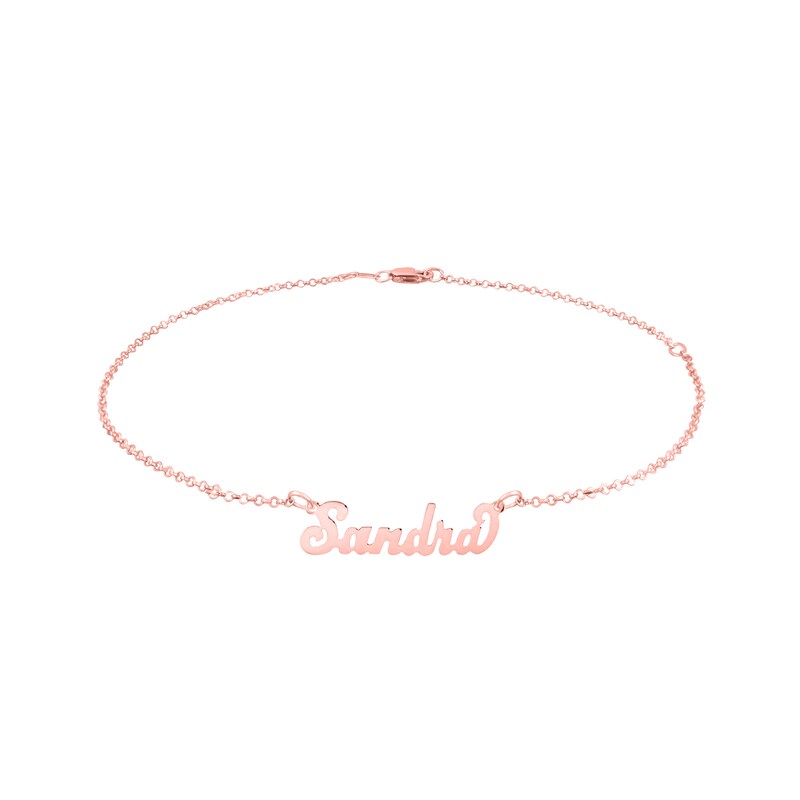 Script Name Anklet in Sterling Silver with 14K Yellow or Rose Gold Plate (1 Line) - 10"