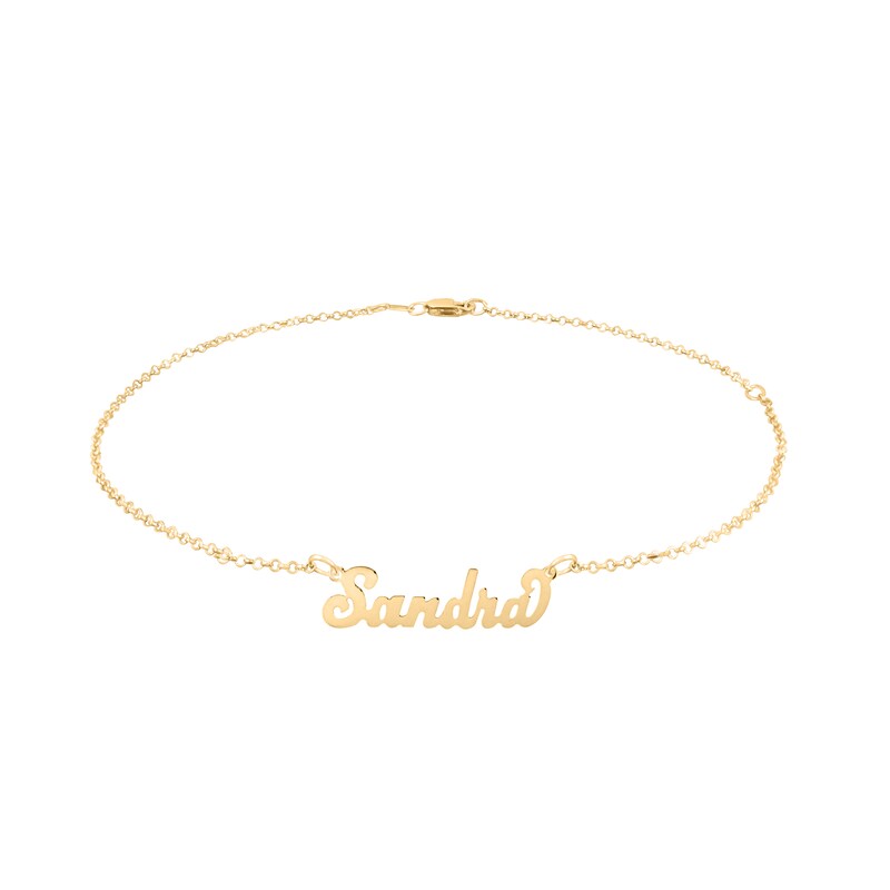 Script Name Anklet in Sterling Silver with 14K Yellow or Rose Gold Plate (1 Line) - 10"