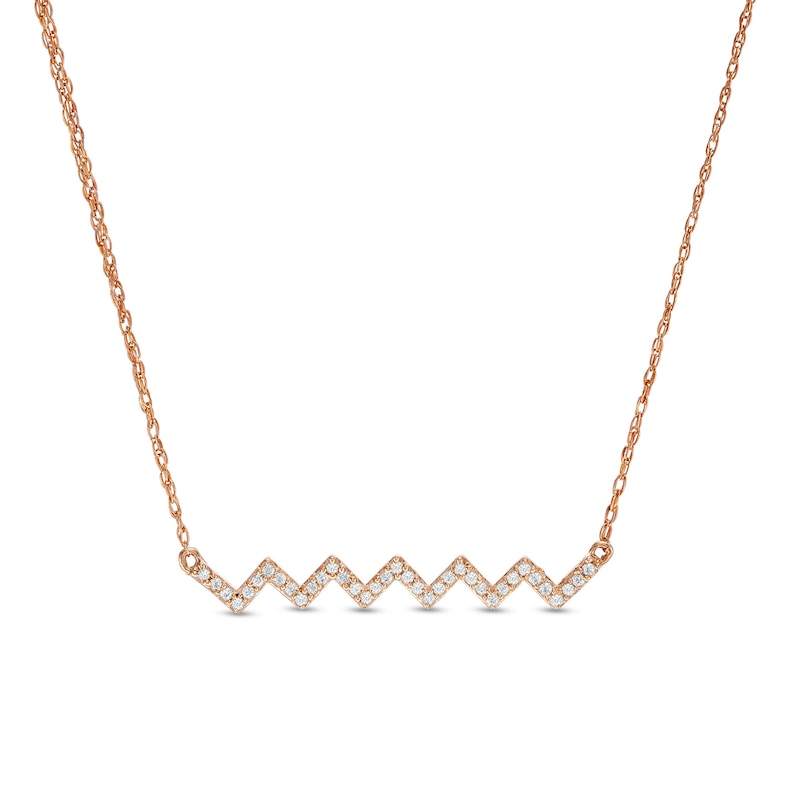 1/10 CT. T.W. Diamond Zig-Zag Necklace in 10K Rose Gold